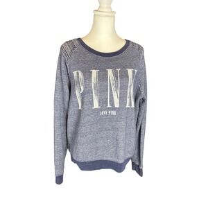 Victoria's Secret PINK PINK Logo Crewneck Sweatshirt Large Blue Pullover